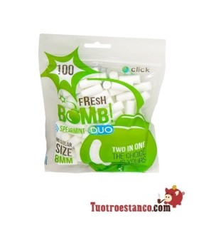 Filtros Fresh Bomb 8 mm Hierbabuena con Click, 100 filtros.