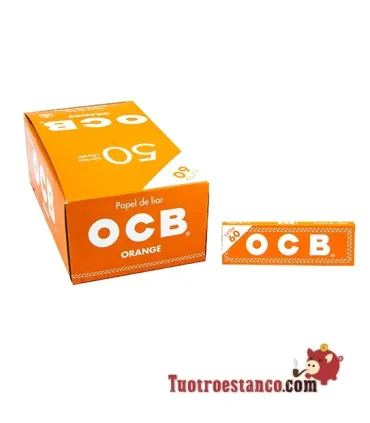 Papel OCB laranja de 70 mm. Caixa de 50 livretos.