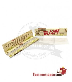 Raw Orgánico King Size. Papel sin cloro, fabricado de las fibras del cáñamo. Medidas del papel de fumar: 110 x 45 mm.