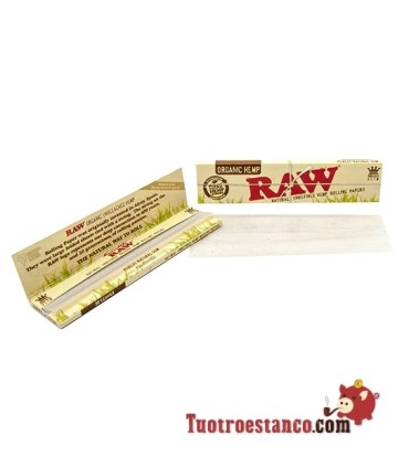 Raw Orgánico King Size. Papel sin cloro, fabricado de las fibras del cáñamo. Medidas del papel de fumar: 110 x 45 mm.