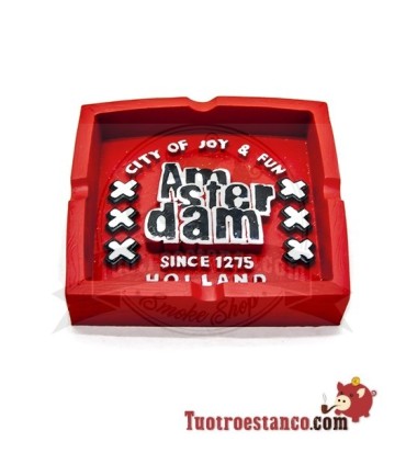 Cendrier En Polyrésine, Amsterdam Carré Rouge