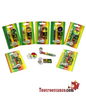 8.5 cm Rasta Pipe + Grinder + Grids