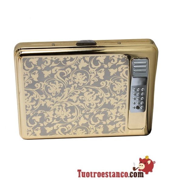 Portasigarette in metallo + accendino USB in oro