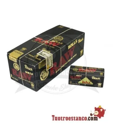 RAW Paper Roll SCHWARZ King Size 3 m - 12 Heftchen