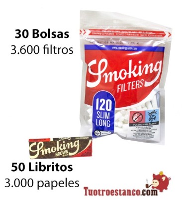Smoking Castanho 70 mm + Filtros Smoking 6 mm de comprimento