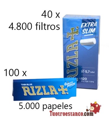 100 Libritos Rizla Azul 70mm + 2 Estuches Filtros Rizla de 5.7mm