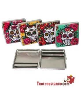 Champ Mex Skull and Flowers 20 cig metal cigarette case