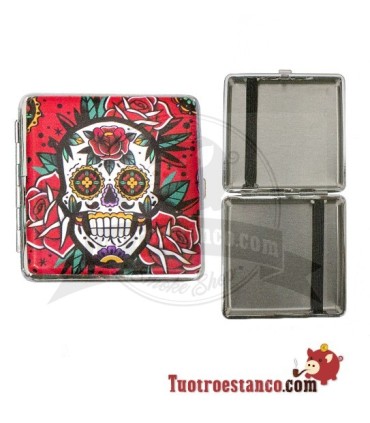 Champ Mex Skull and Flowers 20 cig metal cigarette case