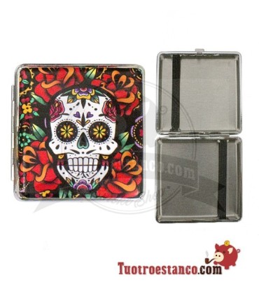 Champ Mex Skull and Flowers 20 sigarettenetui van sigarettenmetaal