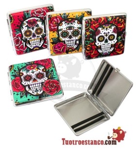 Champ Mex Skull and Flowers 20 sigarettenetui van sigarettenmetaal