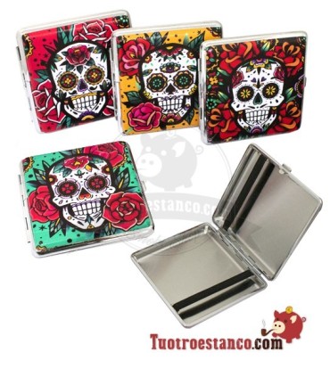 Champ Mex Skull and Flowers 20 cig metal cigarette case