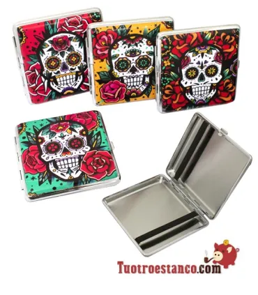 Champ Mex Skull and Flowers 20 sigarettenetui van sigarettenmetaal