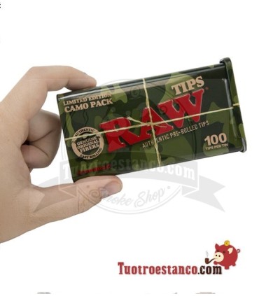 Filtros Raw Prerolled 100u + Cajita de metal Camouflage