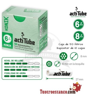 Filtros de carbón Actitube KONIK de 6 mm 50 unidades