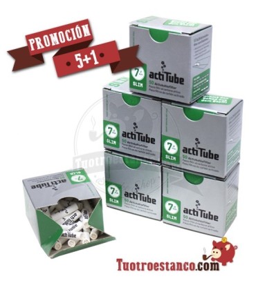 Promotion 5 + 1 Filtres à charbon actitube Slim 300 unités 7mm