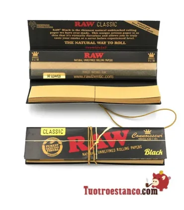 King Size SCHWARZ Connoisseur RAW-Papier 110 mm + Spitzen