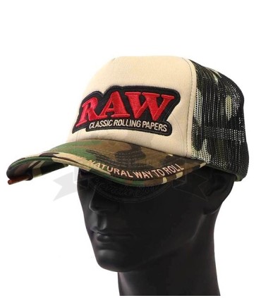 Gorra rejilla Trucker camuflaje Beige + poker Raw