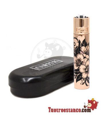 Clipper métallique fleuri + étui métallique