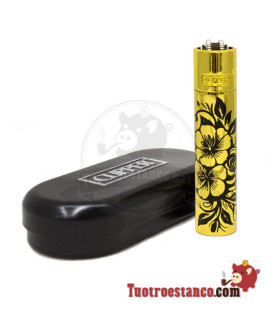 Clipper métallique fleuri + étui métallique