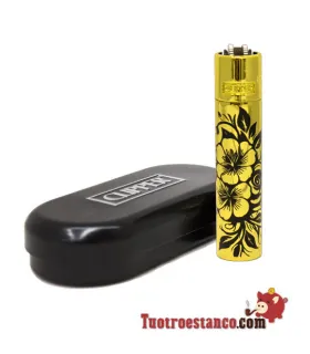 Clipper métallique fleuri + étui métallique