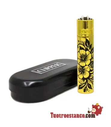 Clipper Metálico Floral + estuche metálico