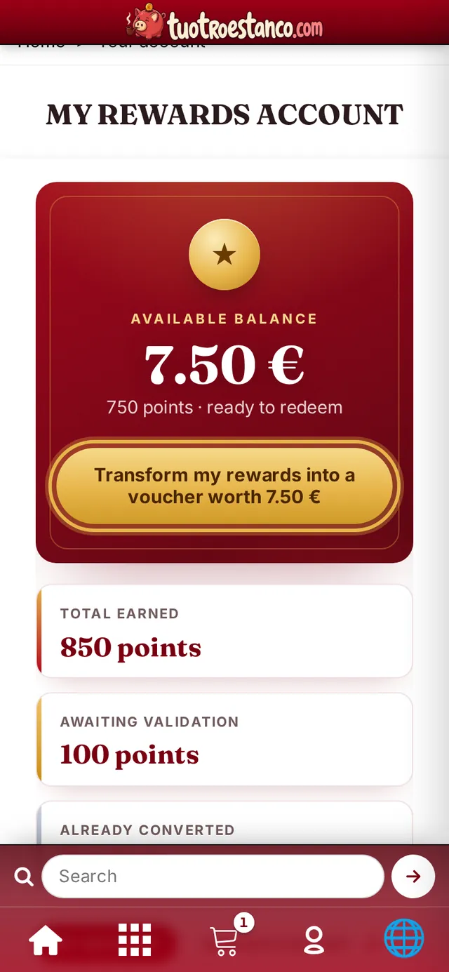 Available balance and the button to turn it into a voucher