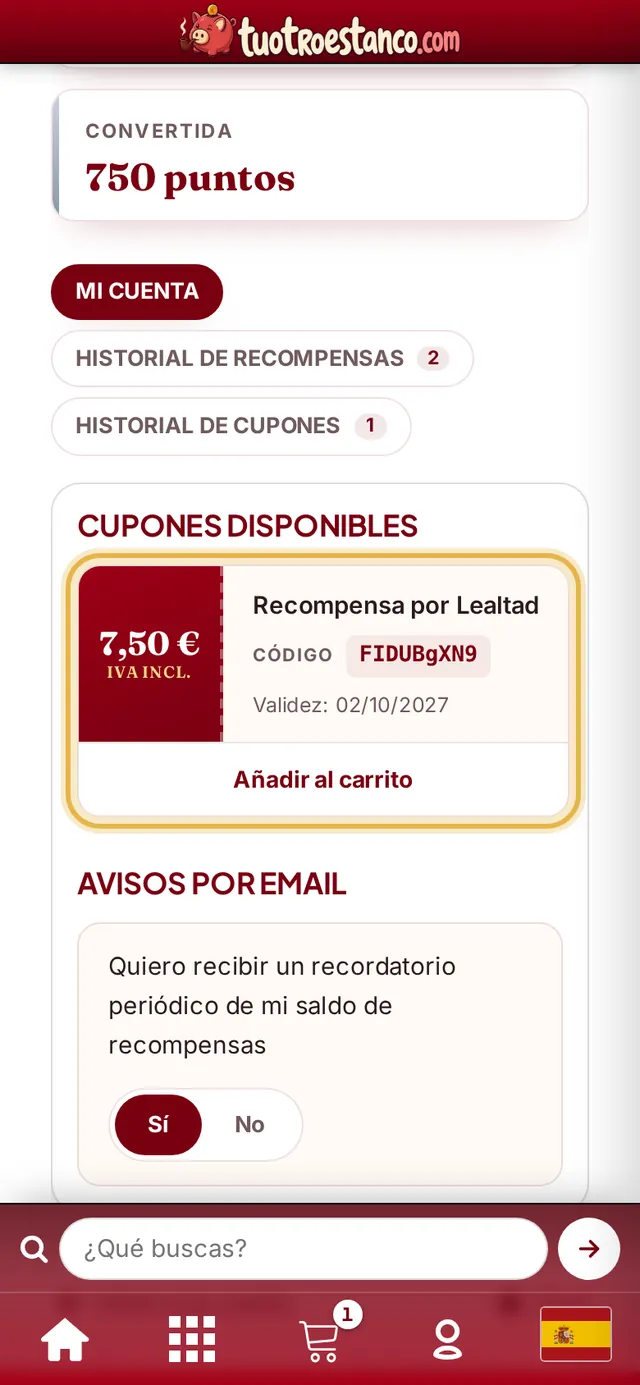 Vale de descuento con el botón «Añadir al carrito»