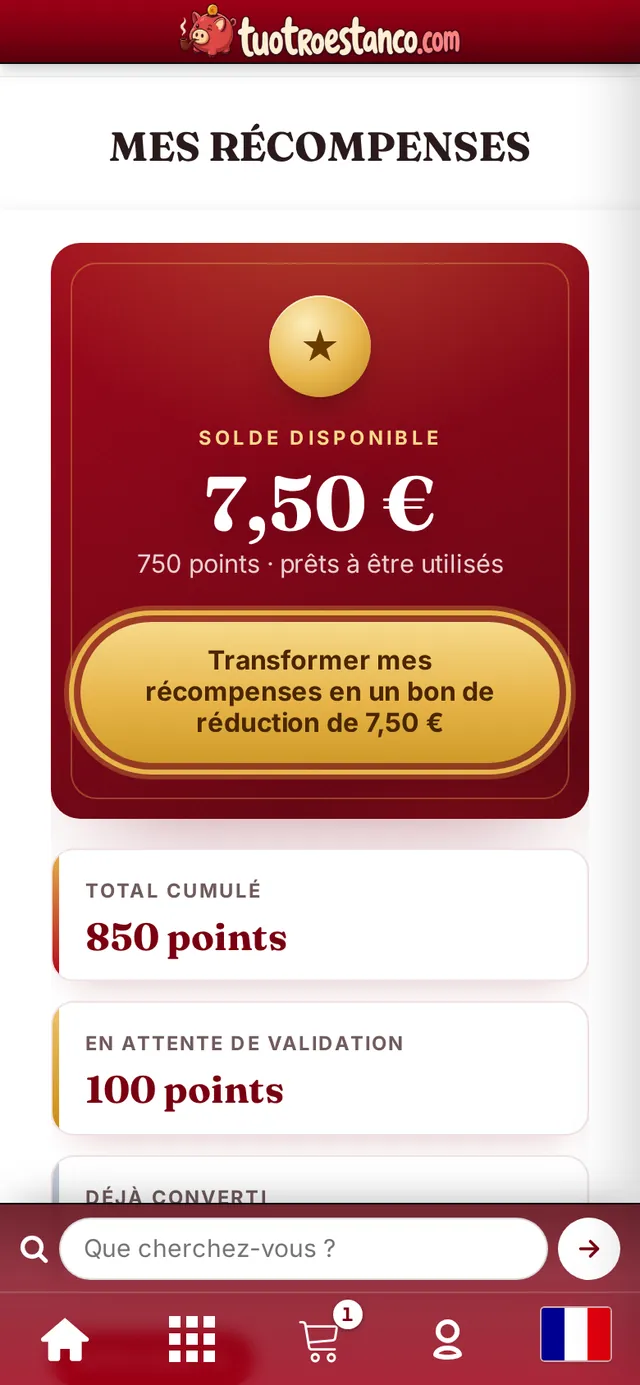 Solde disponible et bouton pour le transformer en bon