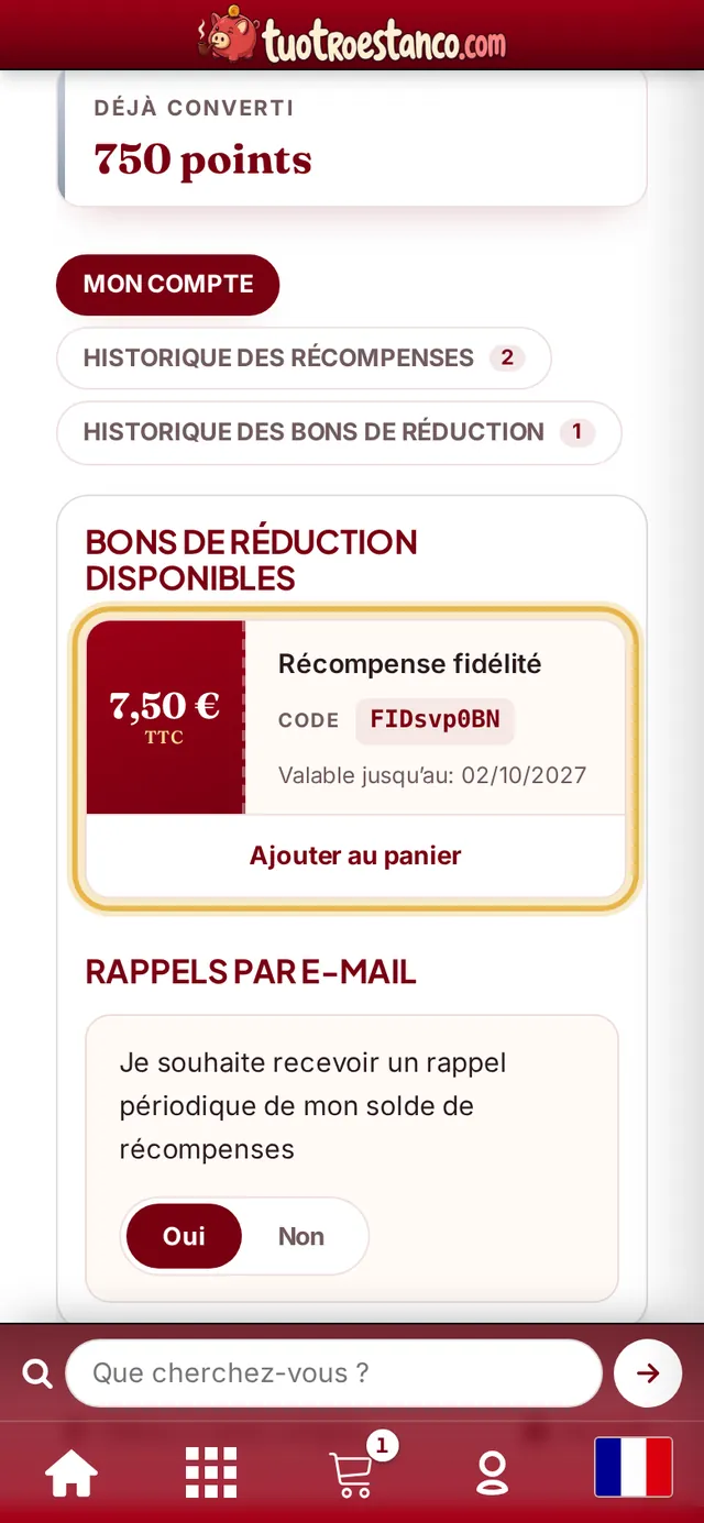 Bon de réduction avec le bouton « Ajouter au panier »