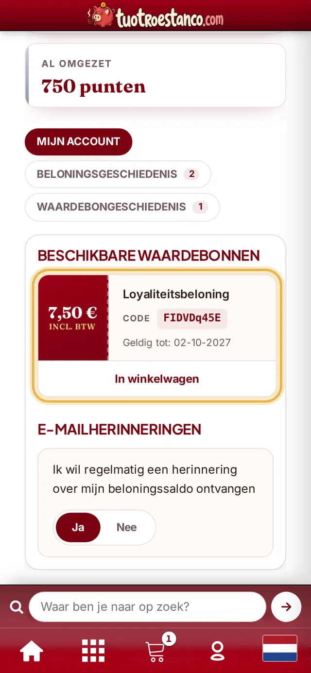 Kortingsbon met de knop „In winkelwagen”